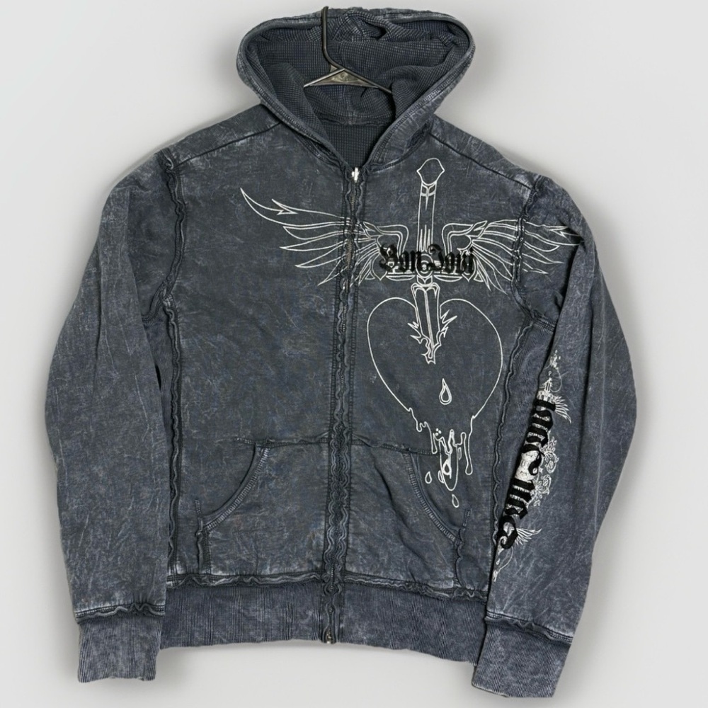 Bon Jovi Heart & Dagger REVERSIBLE Hoodie Offical S Sweater Jacket Vintage Y2K
